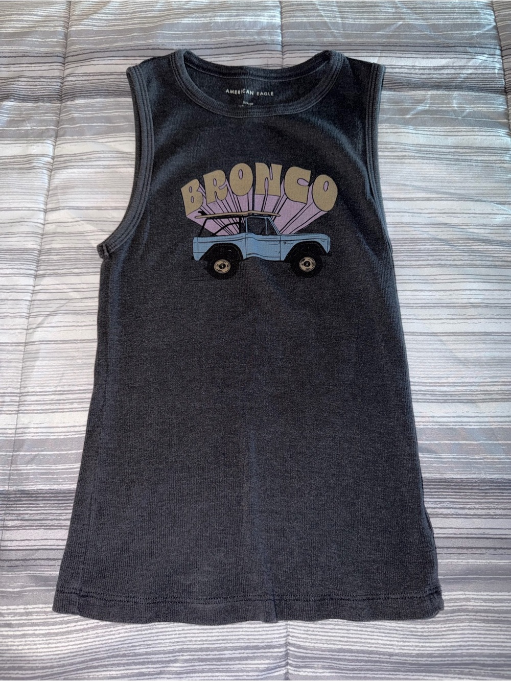 American Eagle Outfitters Black Tank with Blue Bronco Graphic